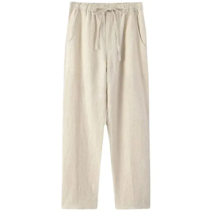Men's Summer Thin Linen Pants Casual Chinese Style Versatile Cropped Pants Loose Fit Chinese Tang Suit Linen Pants