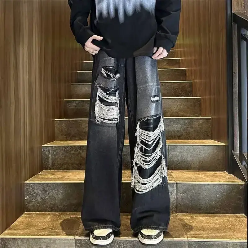 Men's Jeans Loose-fit Straight-leg Wide-leg Casual Trousers American Style Trendy Brand Black Pants For Spring Autumn Summer