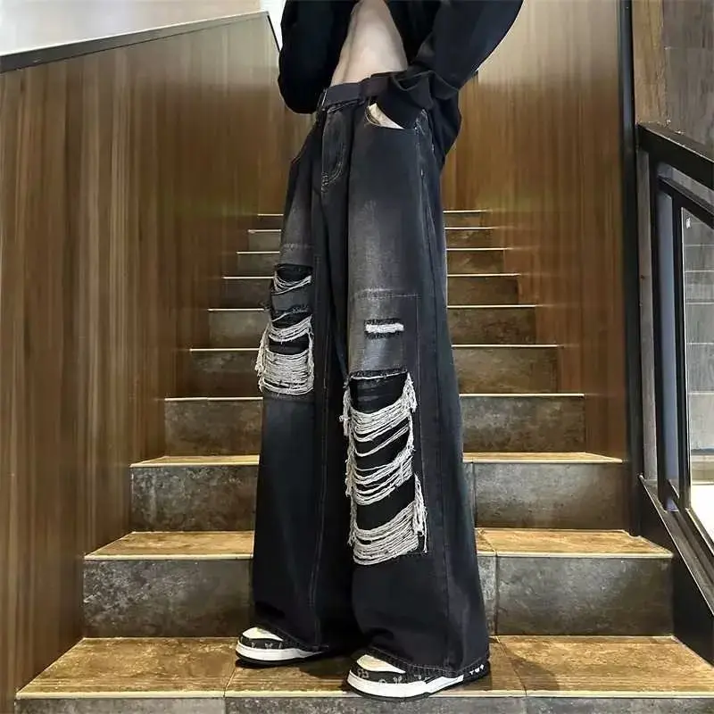 Men's Jeans Loose-fit Straight-leg Wide-leg Casual Trousers American Style Trendy Brand Black Pants For Spring Autumn Summer