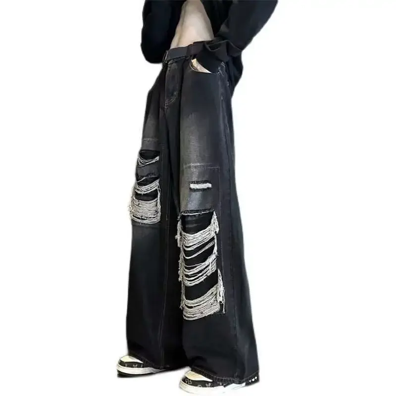Men's Jeans Loose-fit Straight-leg Wide-leg Casual Trousers American Style Trendy Brand Black Pants For Spring Autumn Summer
