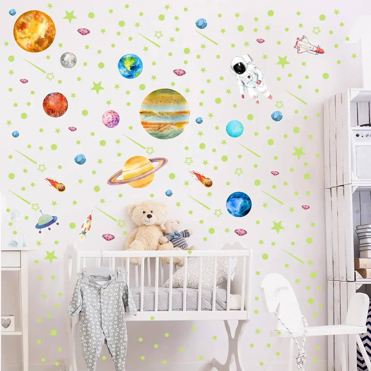 Glow-in-the-dark Astronaut Star Stickers Amazon Cross-border Trade Night Light Large Planet Wall Sticker Wholesale