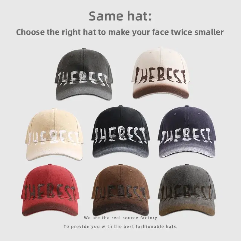 Korean Ins Style Retro American Letter Baseball Cap Women's Wide Brim Large Head Size Duckbill Hat Face Slimming Soft Top Hat