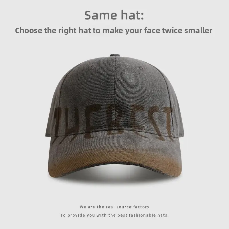 Korean Ins Style Retro American Letter Baseball Cap Women's Wide Brim Large Head Size Duckbill Hat Face Slimming Soft Top Hat