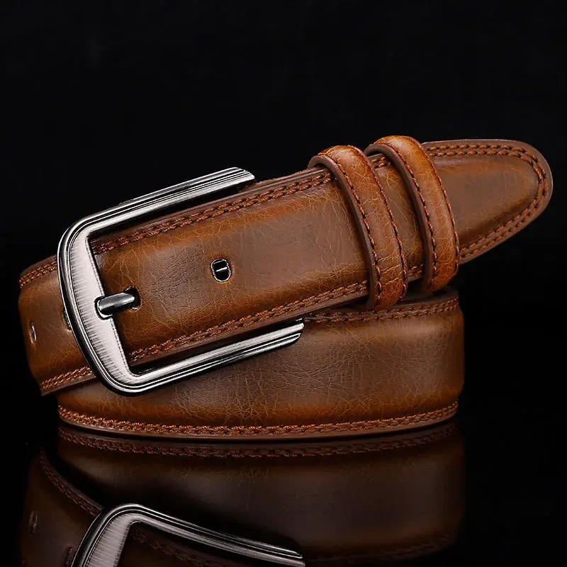 Men Genuine Leather Belt Pin Buckle Casual Trendy Brown Suitable Middle-aged Young Men