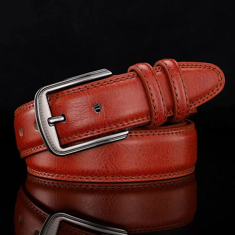 Men Genuine Leather Belt Pin Buckle Casual Trendy Brown Suitable Middle-aged Young Men