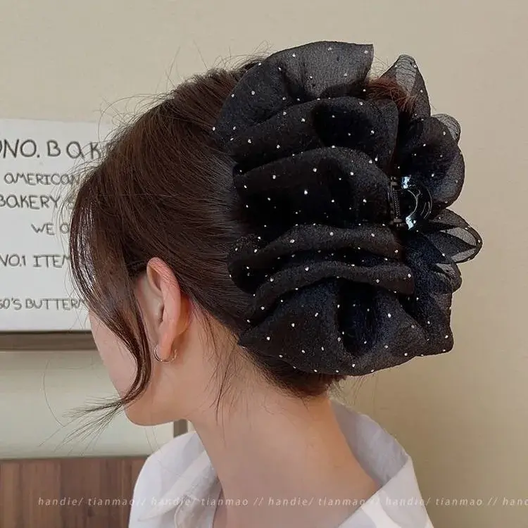 Large Size Hair Claw Elegant Fashionable Sweet Women's Hair Clip Spring Autumn New Style Net Gown Pleated Updo Hair Accessory