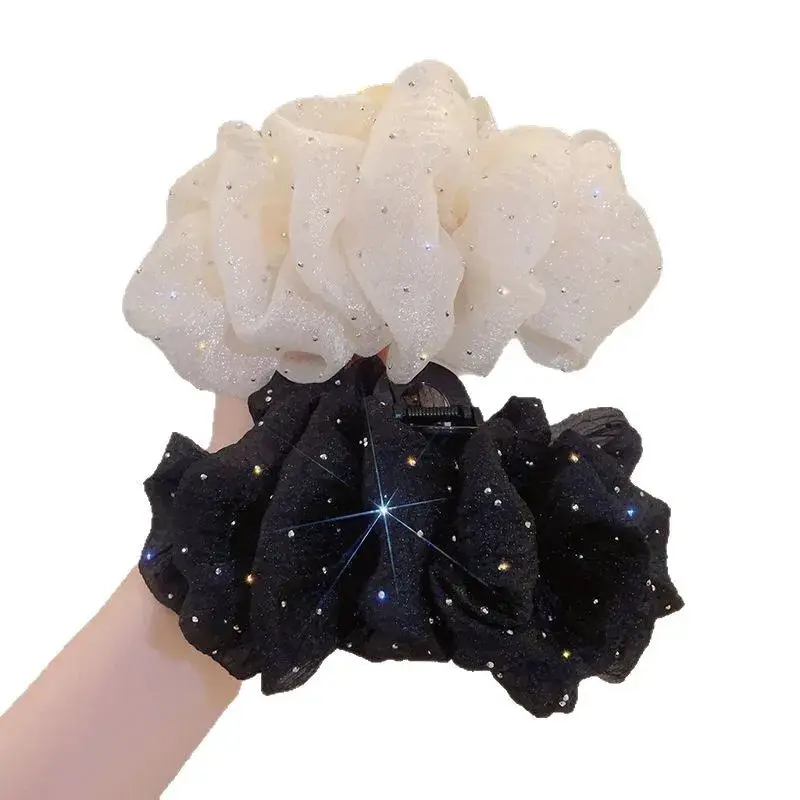 Large Size Hair Claw Elegant Fashionable Sweet Women's Hair Clip Spring Autumn New Style Net Gown Pleated Updo Hair Accessory