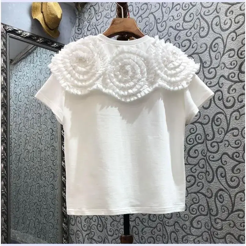European Style 2022 Foldable Wood Ear Plate Short Sleeve T-Shirt Casual Cotton Crew Neck Middle Age Leisure Shirt From China