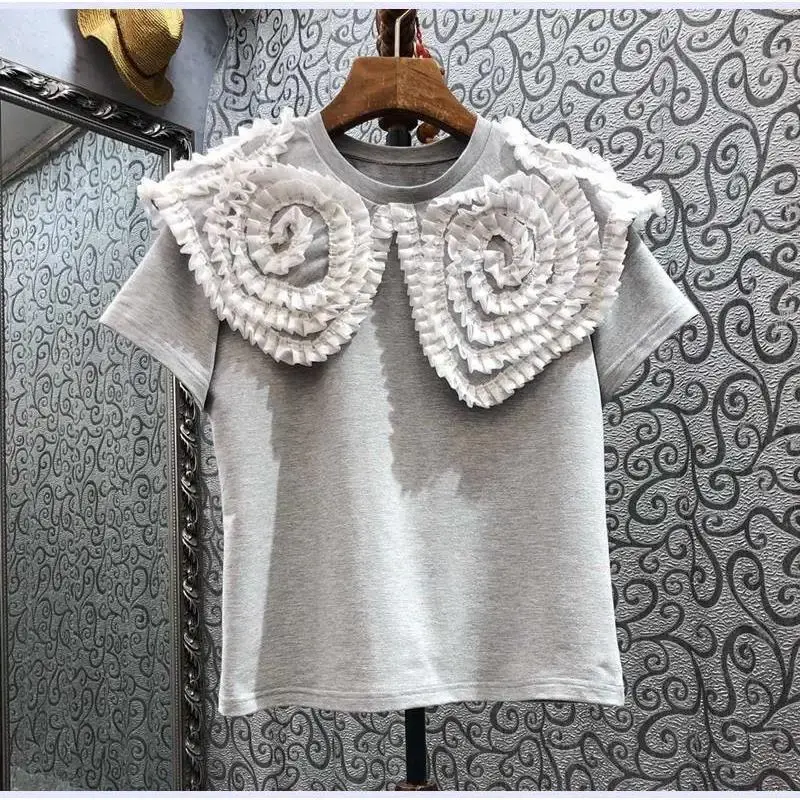 European Style 2022 Foldable Wood Ear Plate Short Sleeve T-Shirt Casual Cotton Crew Neck Middle Age Leisure Shirt From China