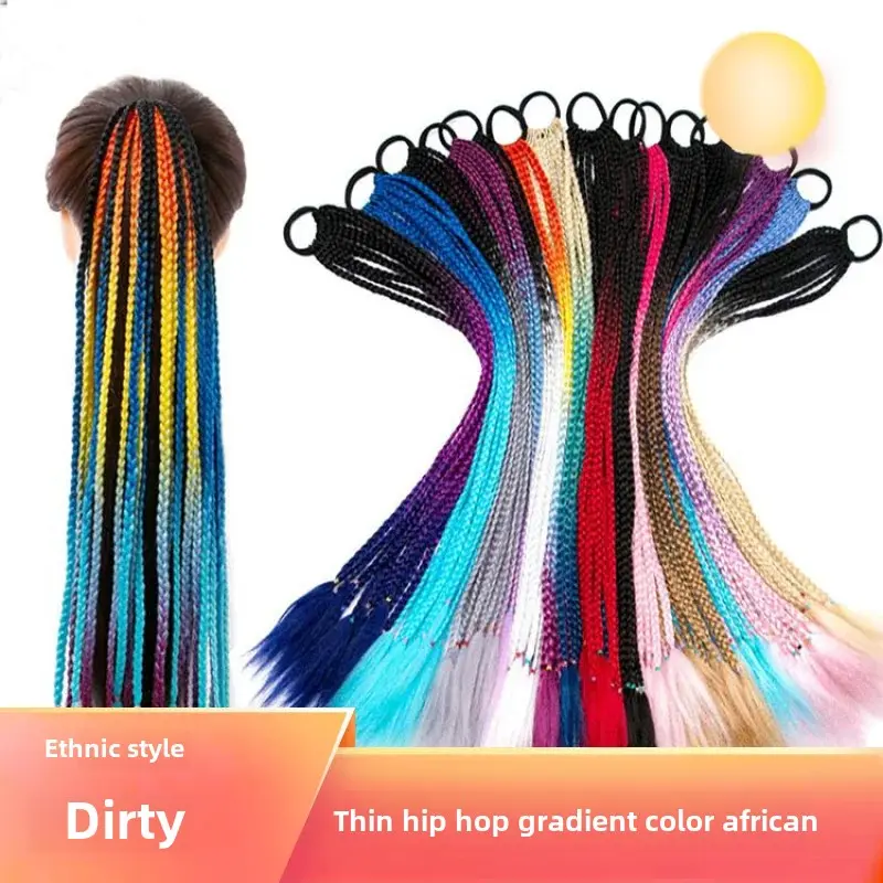 Colorful Braided Fake Hair Extensions 12 Pieces Gradual Color Dirty Dreads Ponytails for Hip Hop Performance Direct Wear