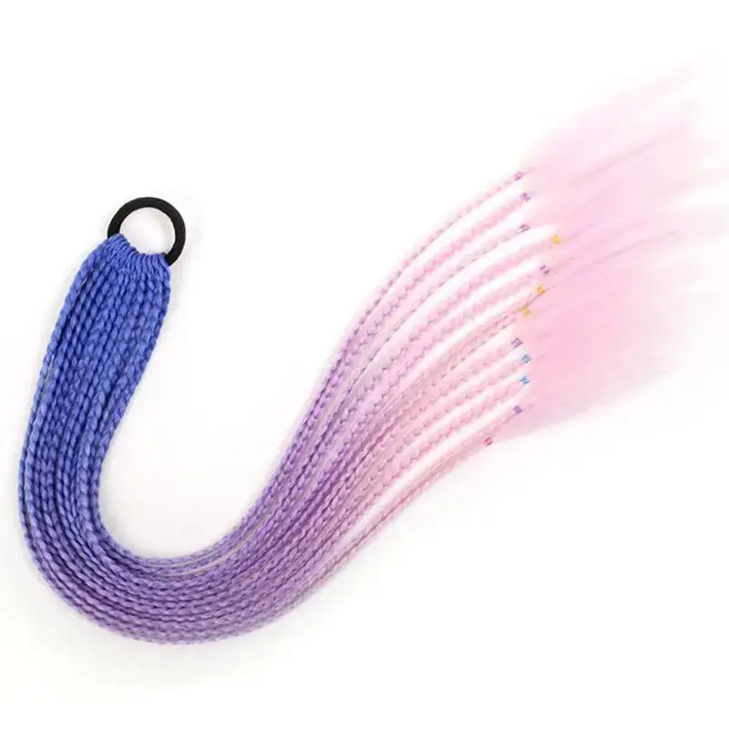 Colorful Braided Fake Hair Extensions 12 Pieces Gradual Color Dirty Dreads Ponytails for Hip Hop Performance Direct Wear