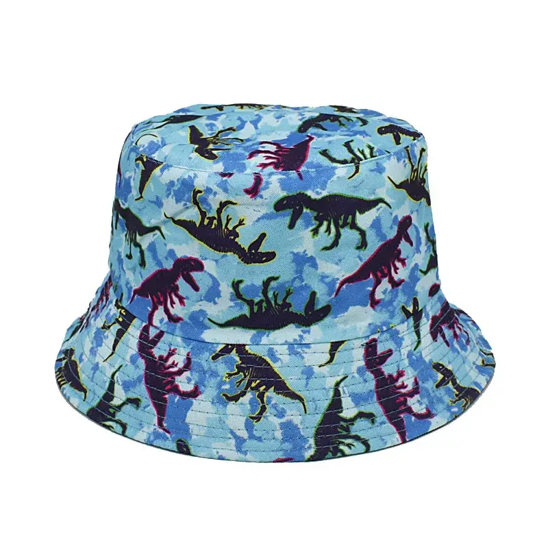 Double-Sided Travel Fisherman Hat Sun Protection Women's Men's Dinosaur Print Bucket Cap Spring Summer Outdoor Hat