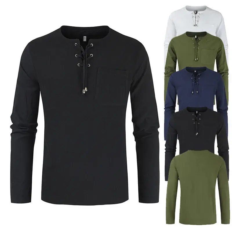 2023 New Spring Summer Cotton Linen Solid Color Shirt Young Long Sleeve Fashionable Loose-Fit Plus Size Men's Top Casual Style