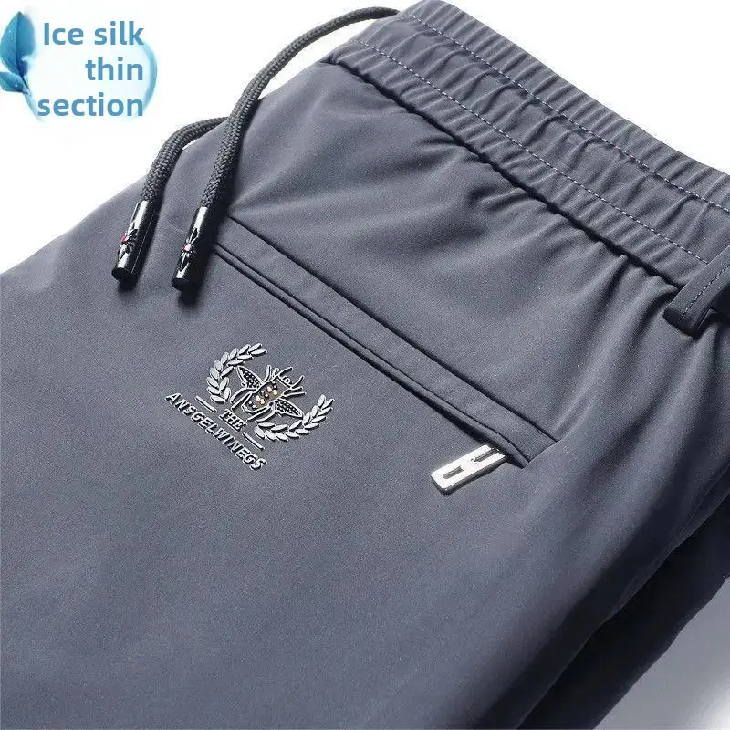 Men's Casual Elastic Waist Sweatpants Loose-fit Business Trousers Ice Silk Spring Summer Thin Style Men's Pants