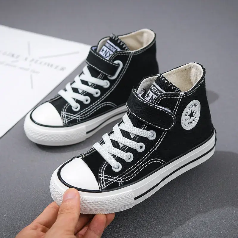 Trendy Children's Canva Shoes High-top Board Shoes White Casual For Boys Girls Spring Autumn 2023 New Arrival Baby Fabric