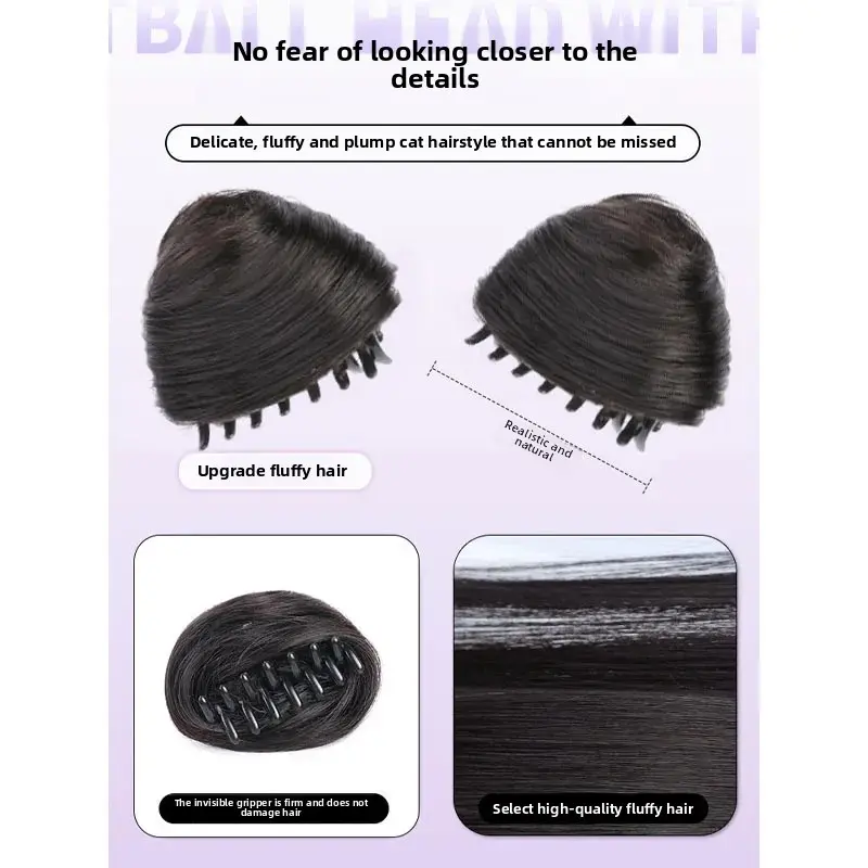 Cat Ear Hair Bun Wig Women's Halloween Full Volume Hair Extension Hair Clip Style Korean Synthetic Fiber Hair Accessories