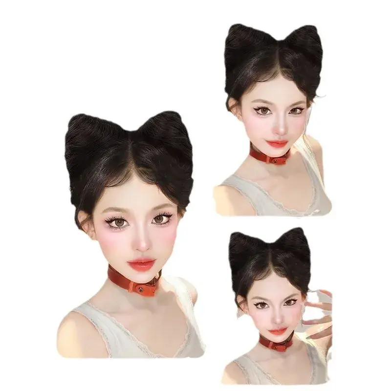 Cat Ear Hair Bun Wig Women's Halloween Full Volume Hair Extension Hair Clip Style Korean Synthetic Fiber Hair Accessories
