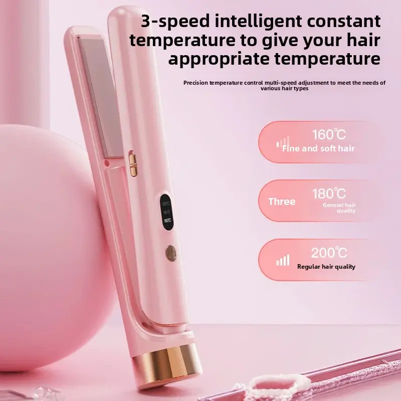 Wireless Portable Rechargeable Curling Iron Straightening Brush Negative Ion Hair Styling Tool Damage Free Beauty Salon Accessor