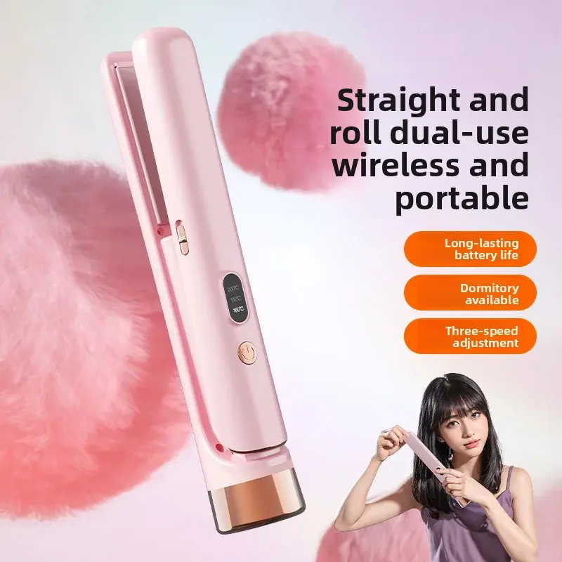 Wireless Portable Rechargeable Curling Iron Straightening Brush Negative Ion Hair Styling Tool Damage Free Beauty Salon Accessor