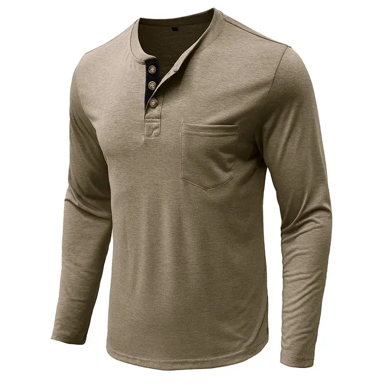 European And American Men's Long Sleeve Round Neck T-Shirt Amazon Men's Base Layer Top Foreign Trade Men's T-Shirt Henry Collar 