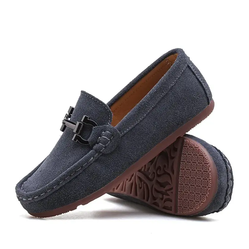Children's Trendy Thickened Fleece Shoes Four Seasons Bean Shoes Mid to Large Children Autumn Winter British Style Leather Shoes