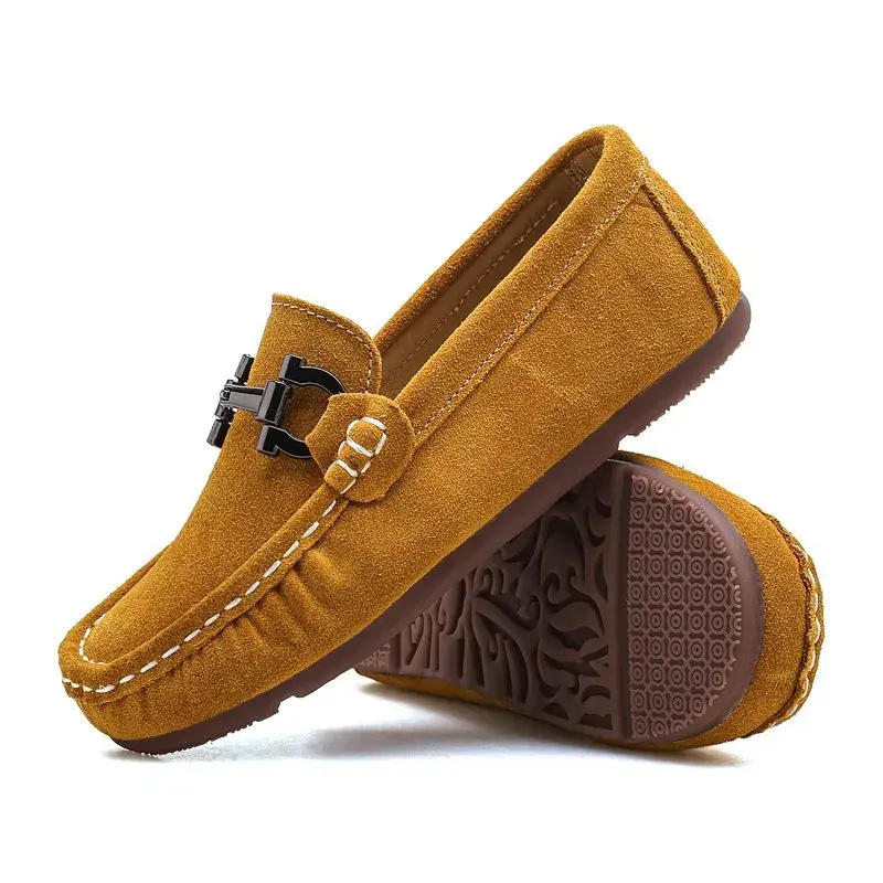 Children's Trendy Thickened Fleece Shoes Four Seasons Bean Shoes Mid to Large Children Autumn Winter British Style Leather Shoes