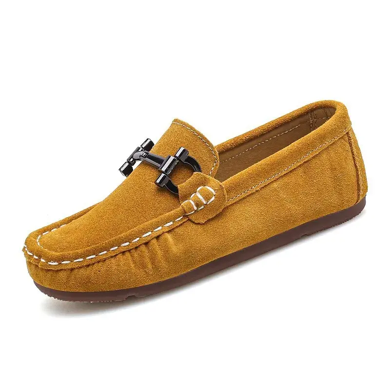 Children's Trendy Thickened Fleece Shoes Four Seasons Bean Shoes Mid to Large Children Autumn Winter British Style Leather Shoes