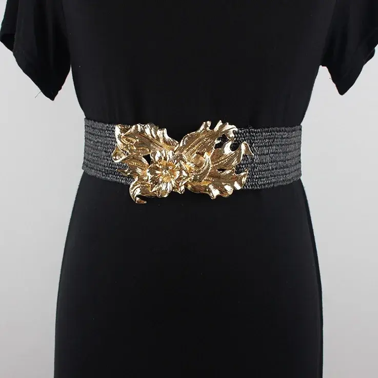 Versatile Elastic Waist Belt Grass Woven Wide Fashionable Trendy Designer Dress Overcoat Belt For Men And Women