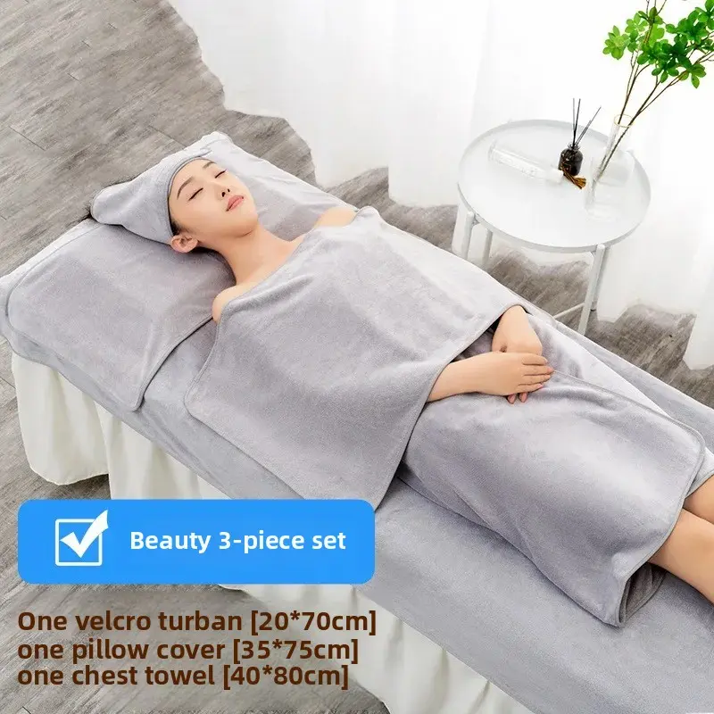 Non-Shedding Absorbent Beauty Salon Three-Piece Towel Set Head Wrap Bath Towel Large Size Bedding for Head Therapy And Wellness