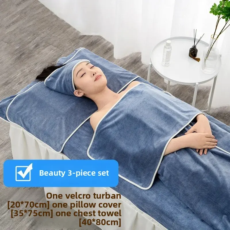Non-Shedding Absorbent Beauty Salon Three-Piece Towel Set Head Wrap Bath Towel Large Size Bedding for Head Therapy And Wellness