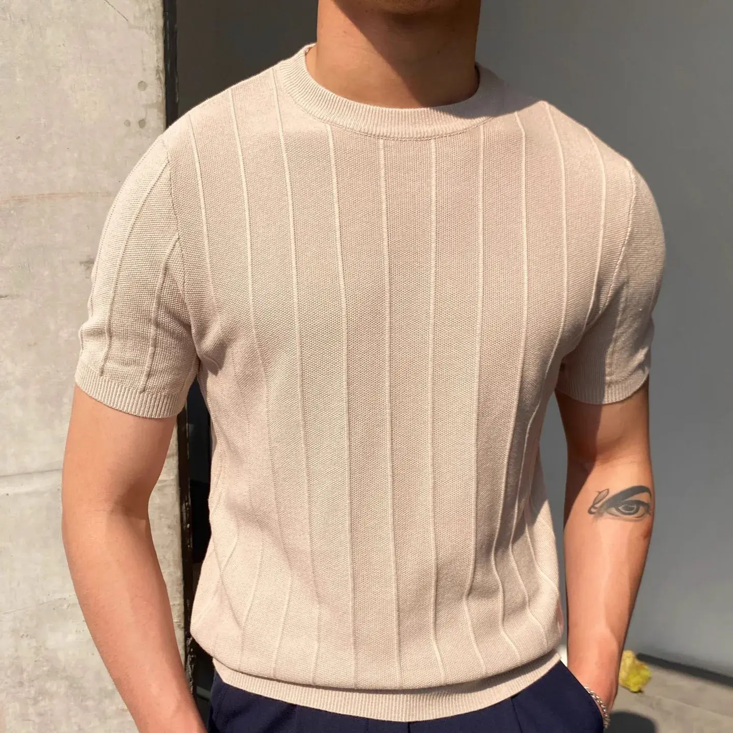 Luxury Knit T-Shirt Men's Summer New Style Round Neck Half Sleeve Thin Korean Version Base Layer Top Yarn