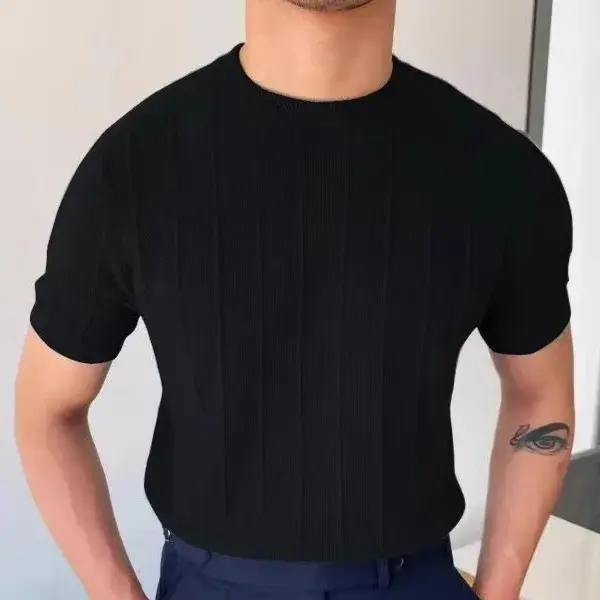 Luxury Knit T-Shirt Men's Summer New Style Round Neck Half Sleeve Thin Korean Version Base Layer Top Yarn
