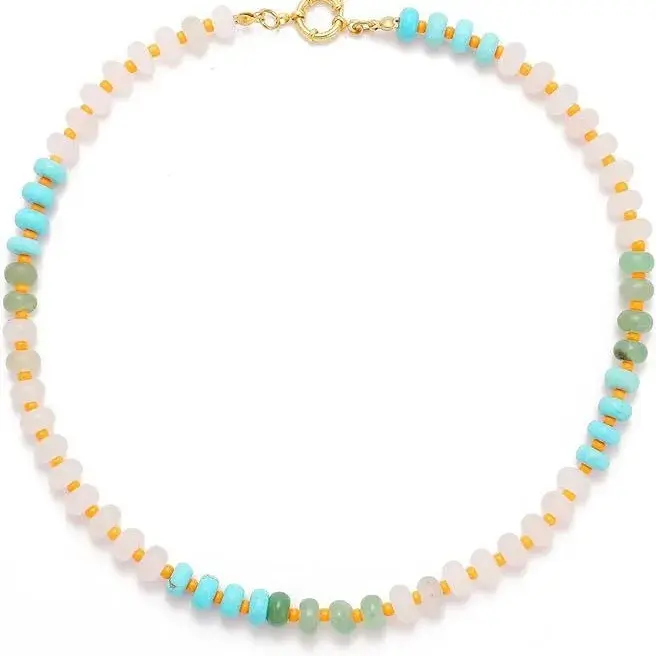 New Simple Fashionable Rainbow Natural Stone Necklace Clavicle Chain Summer Beach Style Pearl Color Necklace
