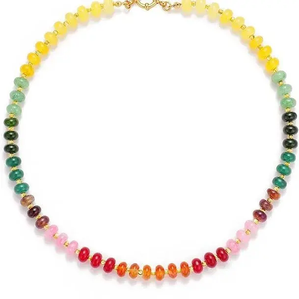 New Simple Fashionable Rainbow Natural Stone Necklace Clavicle Chain Summer Beach Style Pearl Color Necklace