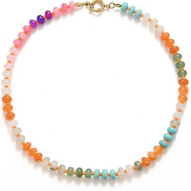New Simple Fashionable Rainbow Natural Stone Necklace Clavicle Chain Summer Beach Style Pearl Color Necklace