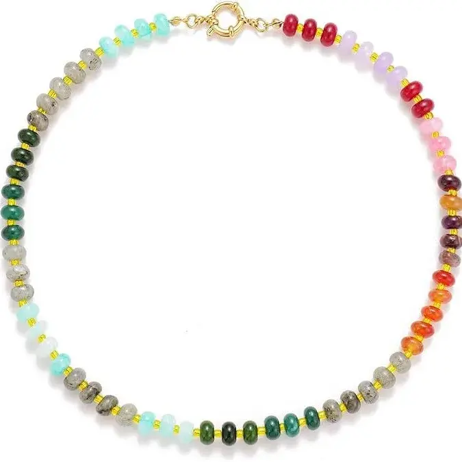 New Simple Fashionable Rainbow Natural Stone Necklace Clavicle Chain Summer Beach Style Pearl Color Necklace