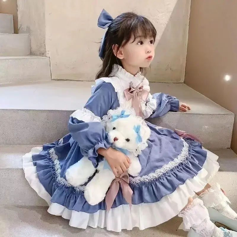 Long Sleeve Lolita Dress for Girls Heavy Embroidery Birthday Skirt Children's Clothing Casual Daily Skirt from Mainland China
