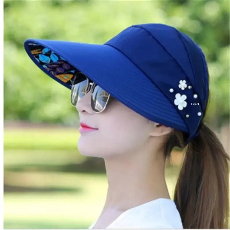 Women's Summer Sun Protection Foldable Outdoor Beach Hat Wide Brim Empty Top Cap for Cycling And Beach Activities