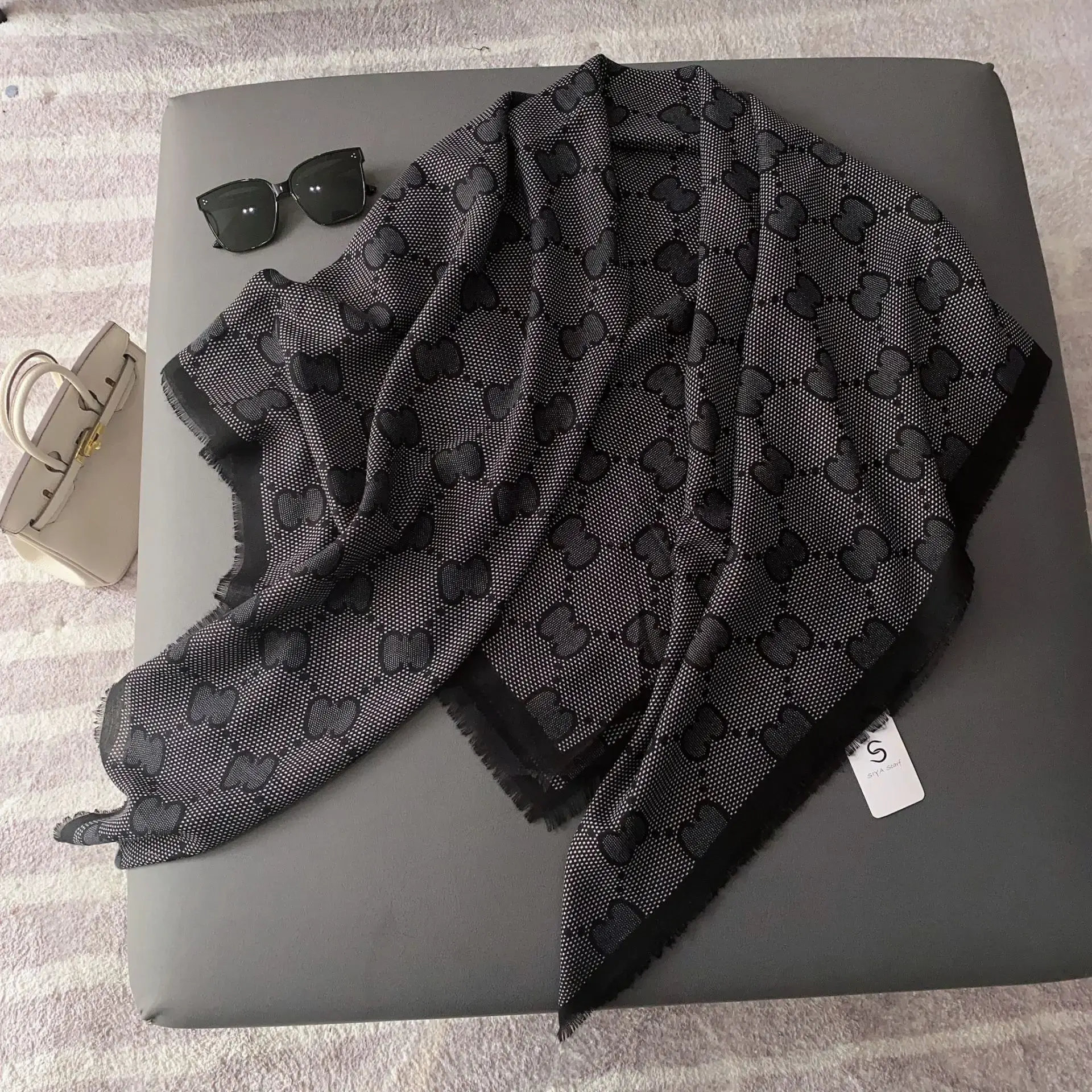 Spring 2023 New Women's High-End Feel Letter Versatile Fashionable Scarf Shawl Neck Two-In-One Factory Wholesale Silk Tie