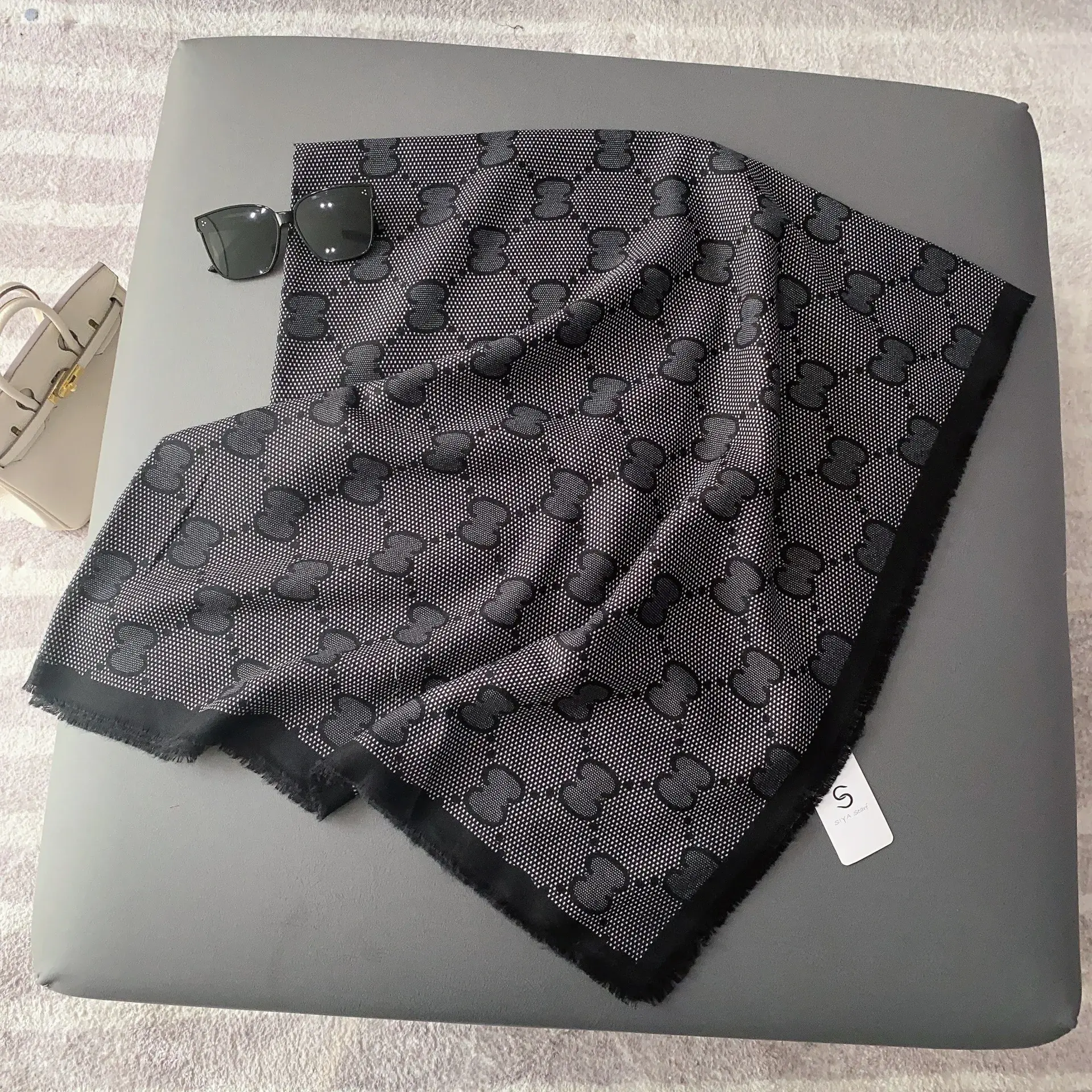 Spring 2023 New Women's High-End Feel Letter Versatile Fashionable Scarf Shawl Neck Two-In-One Factory Wholesale Silk Tie