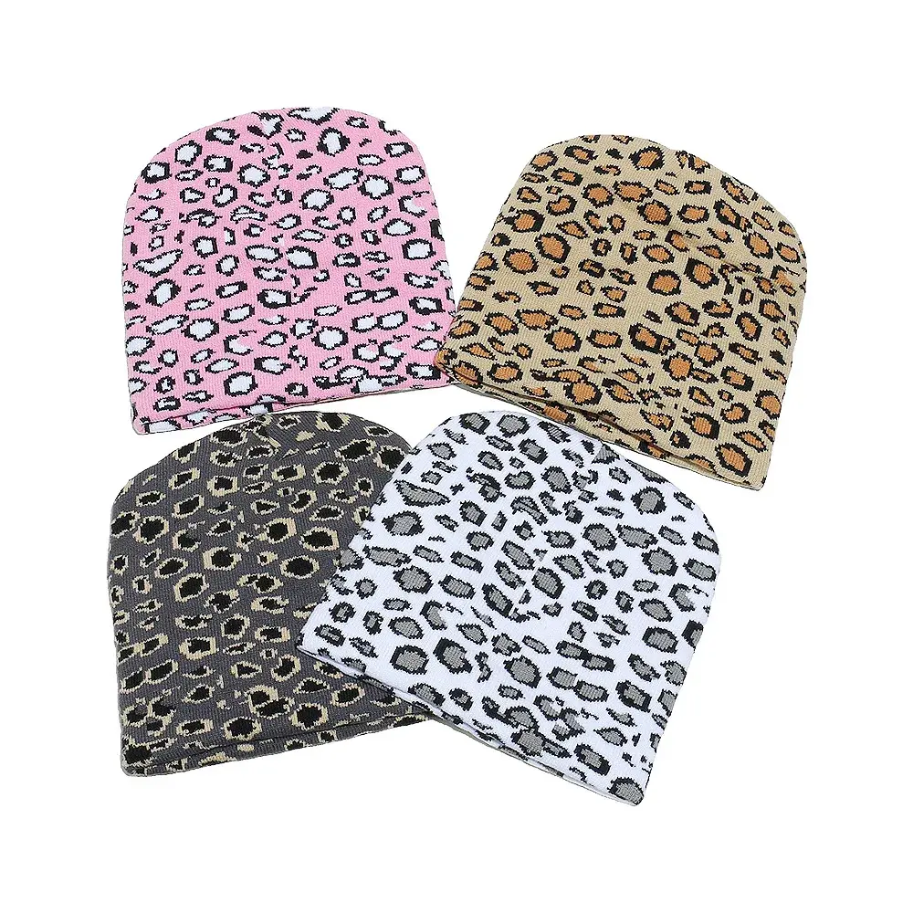 Warm Knitted Hat Women's Autumn Winter Leopard Print Embroidery Versatile Casual Style Korean Version Cold Weather Cap