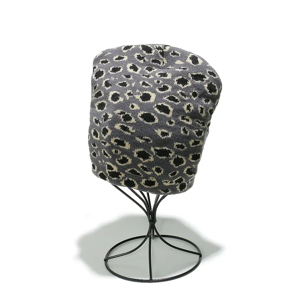 Warm Knitted Hat Women's Autumn Winter Leopard Print Embroidery Versatile Casual Style Korean Version Cold Weather Cap