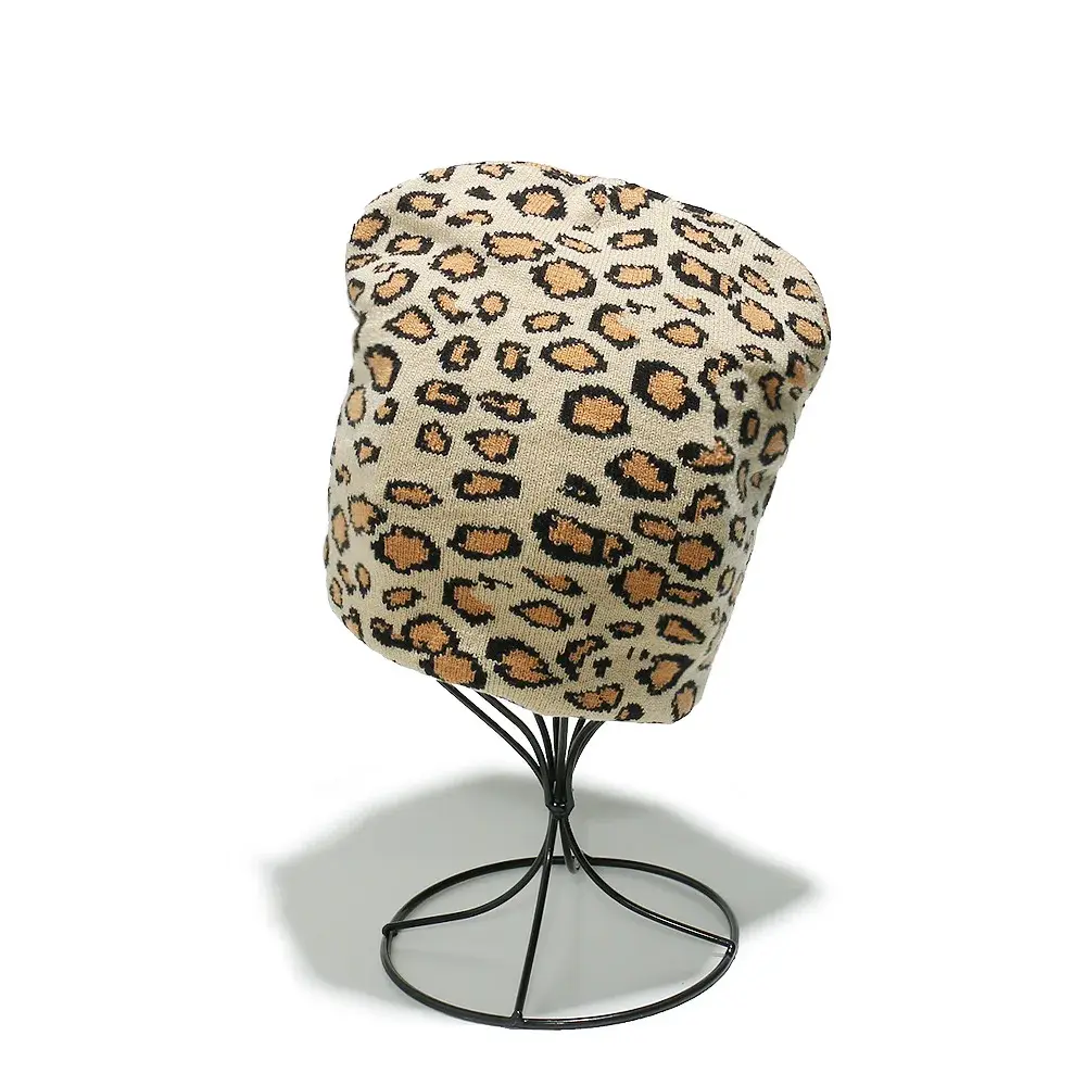Warm Knitted Hat Women's Autumn Winter Leopard Print Embroidery Versatile Casual Style Korean Version Cold Weather Cap