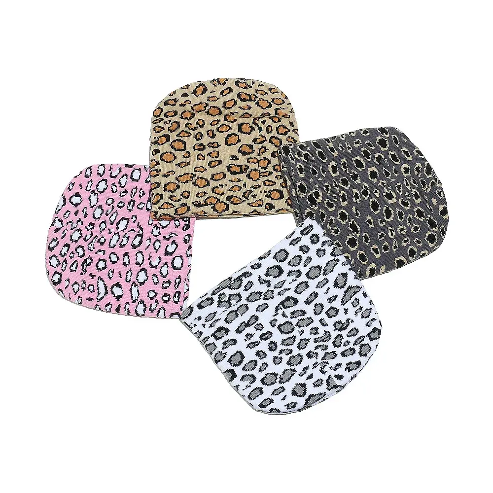 Warm Knitted Hat Women's Autumn Winter Leopard Print Embroidery Versatile Casual Style Korean Version Cold Weather Cap
