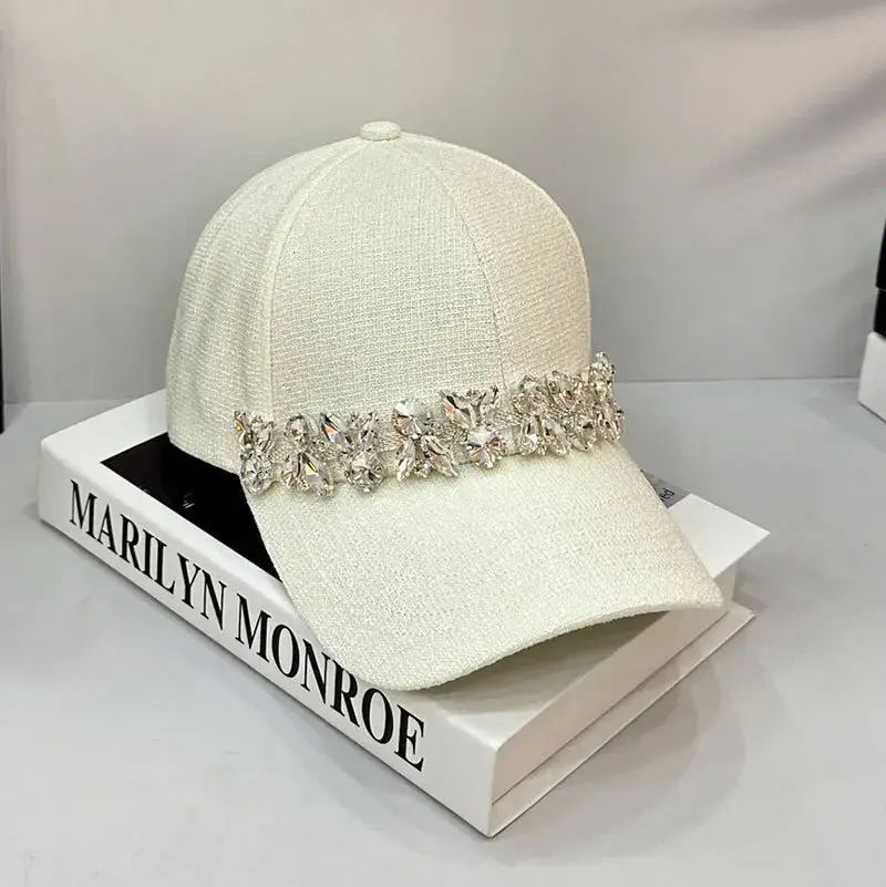 Black Diamond Baseball Cap Women's Fashionable Korean Style Hard Top Hat Face Slimming Solid Color Sun Protection Cap