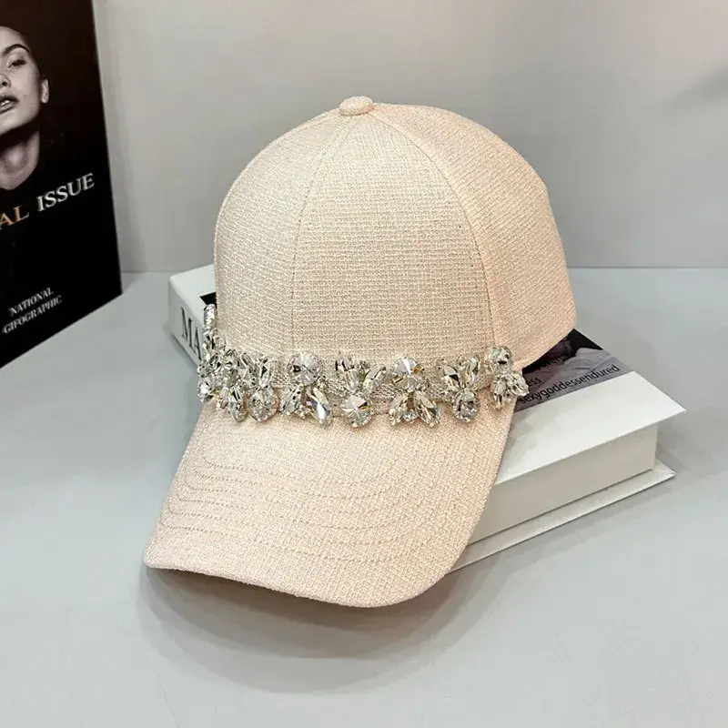 Black Diamond Baseball Cap Women's Fashionable Korean Style Hard Top Hat Face Slimming Solid Color Sun Protection Cap
