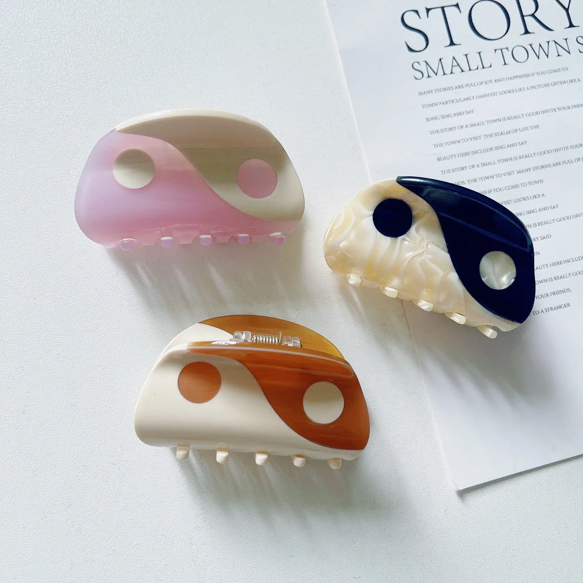 Traditional Chinese Yin Yang Tai Chi Hair Claw Acetate Hair Clip Half Updo Hair Accessories Women's Shark Clamp Hair Accessories