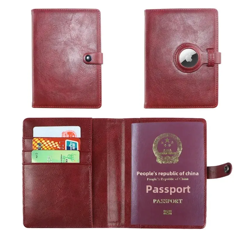 Airtag Protective Case New Cross-border Style Passport Genuine Leather Anti-lost Protection Cover Locator Passport Protective Le