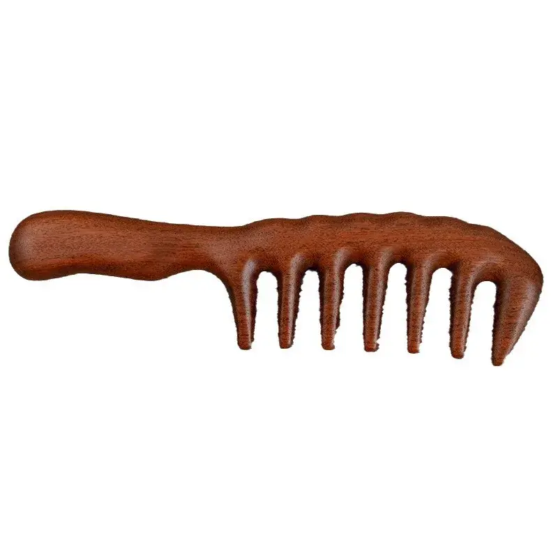 Gold Thread Sandalwood Massage Comb Wide Tooth Handle Meridian Stimulation Scalp Neck Gua Sha Professional Hair Salon Tool