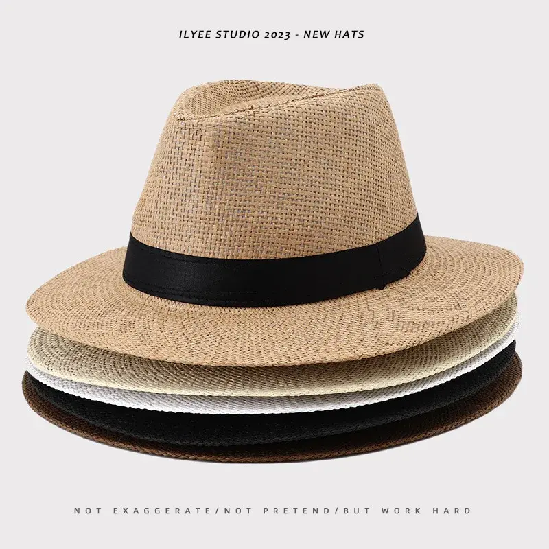 Men's Panama Straw Hat Summer New British Jazz Cap Ladies Sun Protection Beach Flat Top Lace Net Hat Chinese Origin